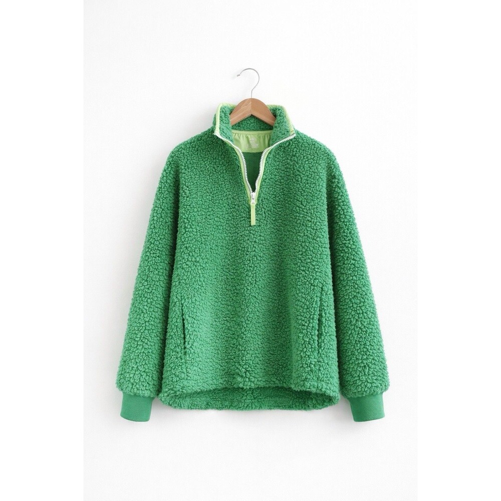 ✿ Aerie Green Sherpa Fleece Pullover XS Quarter Zip Cozy Soft Jacket Top